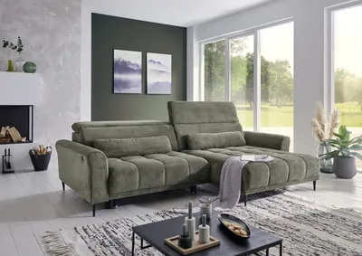 Produktbild von Wohnlandschaft >Wolve< Kopfteilverstellung, 2 Kissen, Cord grün - 277x108x179cm (BxHxT)