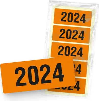 Produktbild von itenga 50x Jahresetiketten 2024 orange rechteckig 6 x 2,5 cm aus Haftpapier