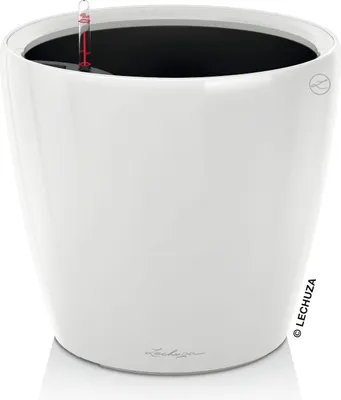 Produktbild von LECHUZA-Pflanzgefäß CLASSICO Premium LS 28 Weiß Hochglanz | Pflanzgefäß mit Bewässerungssystem | Hochglanz-Oberfläche | Ø 28,5 x 26 cm | 16040