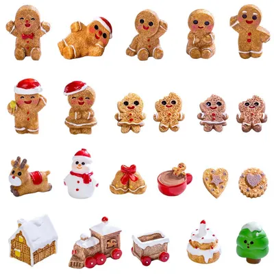Produktbild von Mini Figuren Weihnachten 22 Stück Harz Lebkuchen Schneemann Rentier Weihnachtsbaum Deko Garten Puppenhaus Tisch DIY