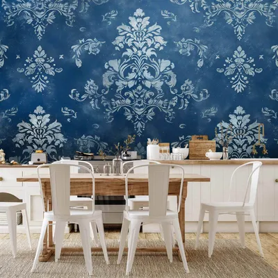 Produktbild von Vlies Fototapete - Retro Ornament Decorative Motif in Worn Blues 100x70 cm Muster f-H-10009-a-a