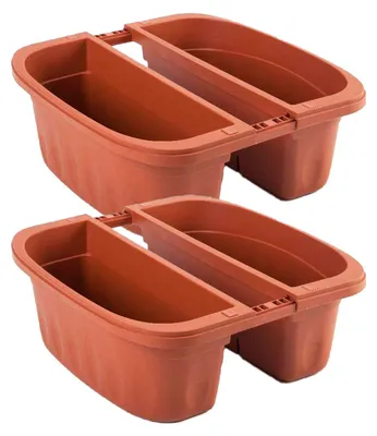 Produktbild von Klunia 40 - Satz von 2 doppelten 40cm Balkonen mit verstellbaren Haken und Wasserreservoir Terracotta