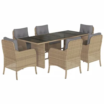 Productafbeelding van vidaXL 7-delige tuinset met kussens, beige, van polyrotan