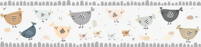 Produktbild von Lovely Kids selbstklebende Kinderzimmer Bordüre Chicken Party grau weiß creme braun 5,00 m x 0,155 m