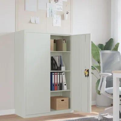Immagine prodotto di Armadio a cassetti in acciaio grigio, dimensioni 90x40x140 cm, ideale per l'archiviazione di documenti e raccoglitori in ufficio