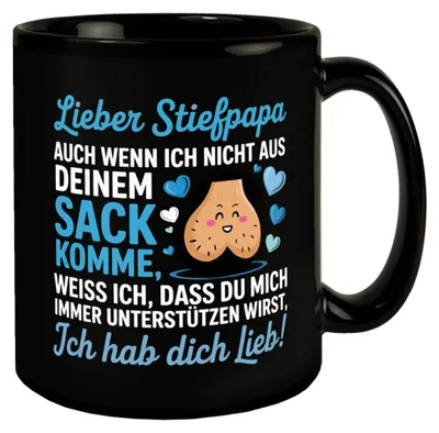 Produktbild von Stiefpapa ich hab dich lieb schwarzer Kaffeebecher mit Spruch
