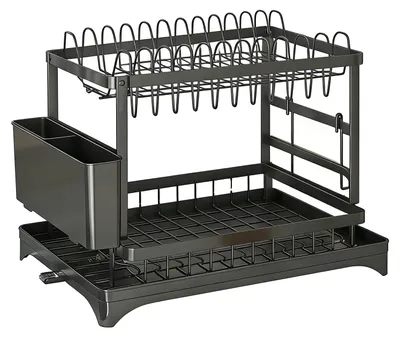 Produktbild von Geschirrabtropfgestell, selbstentwässernd, große Kapazität, schwarz, 2-stufig