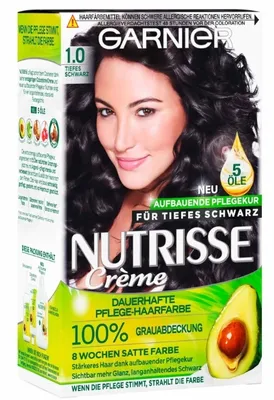Zdjęcie produktu dla Garnier Nutrisse Creme, Farba do włosów, 10 Głęboka czerń, 1 sztuka (PRODUKT Z NIEMIEC)