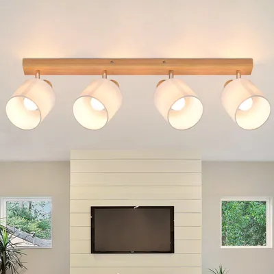 Zdjęcie produktu dla ZMH reflektor sufitowy 4 płomienie lampa sufitowa drewno - lampa sufitowa vintage spot sufitowy LED lampa korytarzowa obrotowa 350° E14 (bez żarówki)