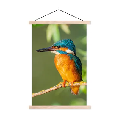 Produktbild von MuchoWow® Textilposter Vogel - Eisvogel - Zweig - Blätter - Moos 40x60 cm mit holzfarbenen Rahmen - Poster