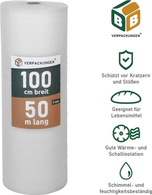 Produktbild von Trittschalldämmung (50 m²) multifunktionale PE-Schaumfolie 2mm für diverse Fußböden und Warmwasserfußbodenheizung Polster BB-Verpackungen