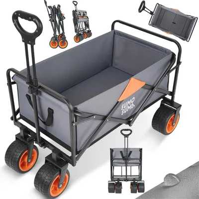 Produktbild von Sumasoma Bollerwagen Faltbar 120L 150KG mit Bremsen, Faltbarer Bollerwagen Handwagen Geländereifen, Zusammenfaltbar aus 4 Richtungen,