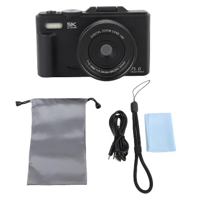 Obrázok produktu pre digitálny fotoaparát 5K HD (75 MP UHD, 18x automatické zaostrovanie, 3-palcový výklopný displej, WLAN, blesk) na fotografovanie a nahrávanie videí (čierny)
