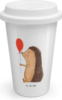 Produktbild von Mr. & Mrs. Panda Thermobecher Igel Luftballon - Weiß - Geschenk, keramik kaffeebecher, ToGo, Happy Birthday, Glückwunsch, To Go, Lustige Sprüche, Ballon, Coffee Becher