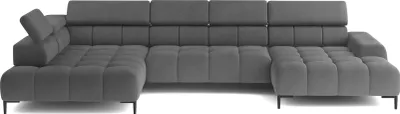 Produktbild von DOMO-HOME Ecksofa PLAZA XL mit elektrischer Relax-Funktion 385x216cm | Modernes Design| Hochwertige Verarbeitung| Verstellbare Kopfstützen| Farbe hellschwarz Solar| Links