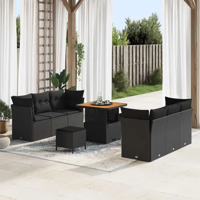 Image de Maison Exclusive - Ensemble de canapés de jardin 9 pièces en polyrotin noir
