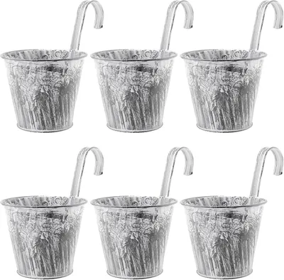 Produktbild von Set von 6 Kleinen Hängeblumentöpfen, Metallblumentöpfe, für Innen und Außen, für Balkon und Garten