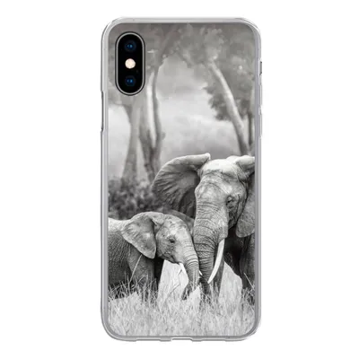 Produktbild von MuchoWow® Handyhülle Schutzhülle Hülle für iPhone X Elefant - Tiere - Natur - Schwarz und weiß Silikon Softcase Handy Hülle - Handyhülle