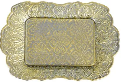 Obrázok produktu pre Ibenzoa® Vintage dekoračný podnos z pozinkovaného kovu – 22,1 x 15,2 cm, servírovací podnos a odkladacia plocha na nápoje a doplnky