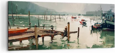 Produktbild von Bild auf Leinwand - Leinwandbild - Boot Ufer Brücke - 120x50cm - Wand Bild - Wanddeko - Wandbilder - Leinwanddruck - Bilder - Kunstdruck - Wanddekoration - Leinwand bilder - Wandkunst - AB120x50-3829