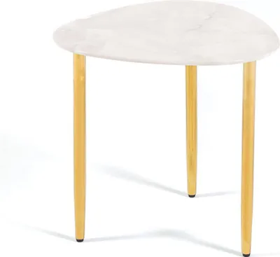 Image de Table basse avec plateau en verre aspect marbre et pieds en métal chromé, table d'appoint triangulaire moderne pour salon, chambre à coucher et coin lecture – KAIRO