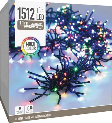 Produktbild von LED-Clusterlichterkette Büschel bunt, 1512 LEDs, schwarzes Kabel, Innen/Außen, 14m