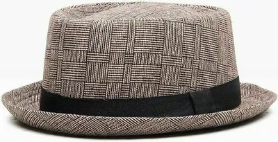 Produktbild von Damen Herren Pork Pie Hut Kappe Freizeit Band Krempe Vintage Retro Khaki