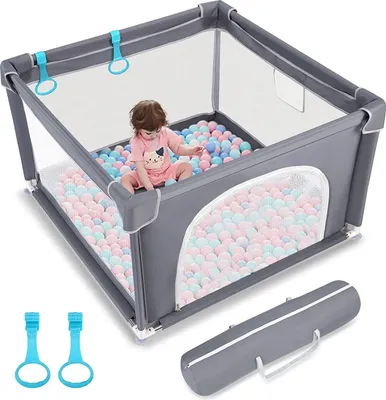 Produktbild von Baby Laufstall 90X90x68cm Baby Laufgitter Faltbar, Oxford Kinder Laufstall, Sicherheitszaun mit Sicherheitstür, Kinder Aktivitätsbereich, Ohne Ozeanball, Grau