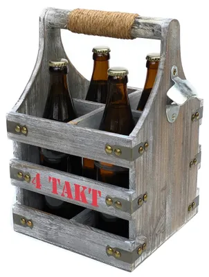 Produktbild von DanDiBo Bierträger mit Flaschenöffner Flaschenträger 4 Takt 96034 Flaschenkorb aus Holz 4er Bier