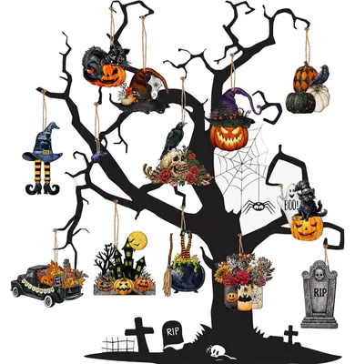 Image de Décorations d'Halloween en bois, double face, lot de 36, pour la décoration