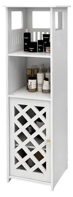 Image de Armoire de rangement pour salle de bains, étagères à plusieurs niveaux, design élégant, BLANC