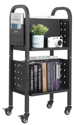 Immagine prodotto di VEVOR Carrello Portalibri con Ruote 450 x 330 x 880 mm Carrello Rotante Porta Libri, Carico 70 kg Ripiani a L Bifacciali con Ruote Bloccabili 5 cm per Scaffali di Casa, Ufficio e Scuola, Nero