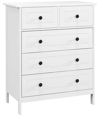 Produktbild von Platzsparende, kippsichere Holzkommode mit 5 Schubladen, 74 x 40 x 91 cm, wei?