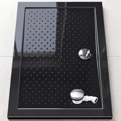 Produktbild von doporro Duschtasse Duschwanne 70x120x4 flach inkl. Ablaufgarnitur Schwarz aus Acryl mit Anti-Rutsch Profil und DIN-Anschlüssen auch für bodenebene Montage geeignet Lucia02