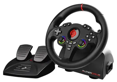 Immagine prodotto di Subsonic Superdrive 220 RS, volante + pedali, Nintendo Switch, PC, PlayStation 4, Xbox One, Xbox Series S, Xbox Series X, D-Pad, pulsante Home, pulsante Menu, pulsante Opzioni, pulsante Condividi, pulsante Visualizza, multicolore, 180°, con cavo
