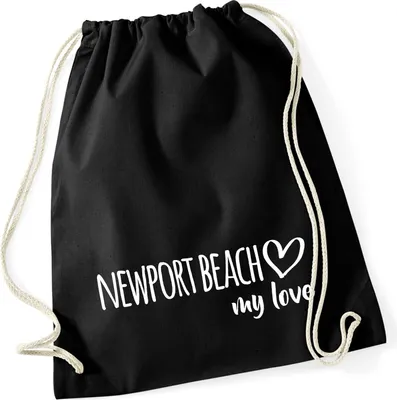 Produktbild von Huuraa Turnbeutel Newport Beach my love 12 Liter Black Baumwolle Rucksack Geschenkidee