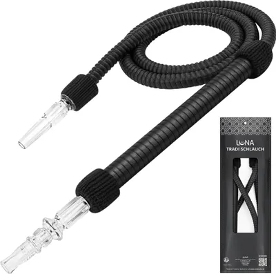 Produktbild von Luna Traditioneller Leder Shisha Schlauch mit Plastik Mundstück, mit 18/8 Schliff - Schwarz