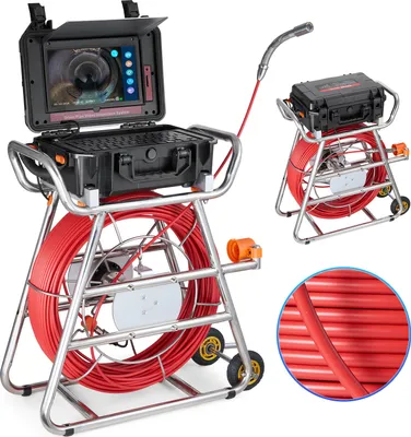 Immagine prodotto di Telecamera per fognature VEVOR, 328 ft/100 m, telecamera per fognature autolivellante con touchscreen da 10,1 pollici, trasmettitore da 512 Hz e contatore di distanza, telecamera per tubi a spola IP67
