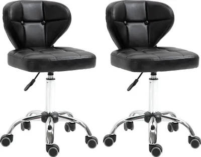 Produktbild von 2er-Set Drehhocker mit Rückenlehne, höhenverstellbar 72-87 cm, Kunstleder, Bürohocker Kosmetikhocker Arbeitshocker, Dunkelgrau, 45x47 cm