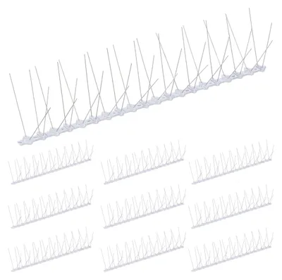 Image de Pics anti-oiseaux Relaxdays, lot de 10, dimensions : 10,5 x 50 x 14 cm, protection contre les pigeons pour balcons et toits, 4 rangées, acier inoxydable, argent