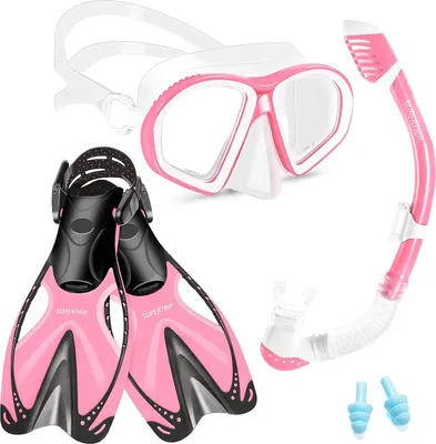 Immagine prodotto di set snorkeling da 3 pezzi per bambini con maschera, boccaglio asciutto e pinne regolabili