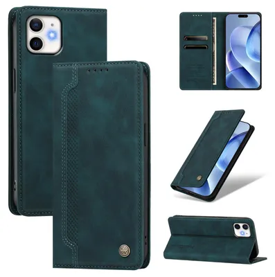 Produktbild von Handyhülle für iPhone 12/iPhone 12 Pro, Leder Wallet Klapphülle mit Standfunktion, Stoßfeste Schutzhülle Grün