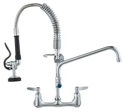 Image de Robinet commercial VEVOR avec douchette de pré-évier, robinet de cuisine hauteur 53 cm, bec pivotant 30,5 cm, robinet d'évier de cuisine pour montage mural, appareil en laiton avec douchette extractible, pour évier 1/2/3 compartiments