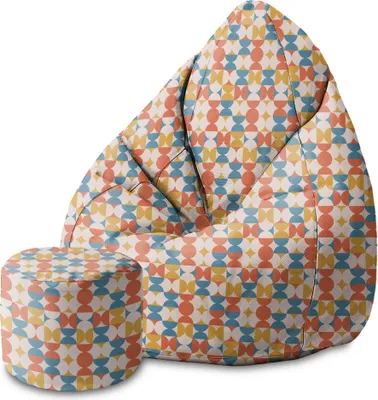 Produktbild von Dreamroots Bean Bag 80x80x120cm Puf Sitzsack mit Lehne und Hocker und Bezug Sitzsack mit Füllung Sitzsack Erwachsene mit Füllung Geometric Retro