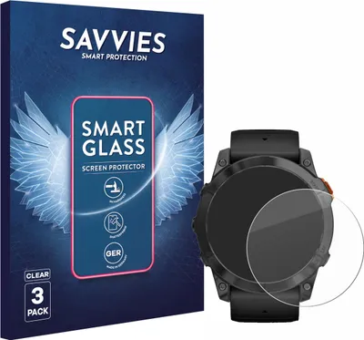 Produktbild von 3x Savvies Schutzglas Folie für Garmin Fenix 7X Pro Solar (51 mm) 9H Panzer Schutzfolie Glas Displayschutz klar transparent