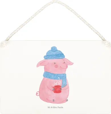 Produktbild von Mr. & Mrs. Panda Schild Schwein Glühwein DIN A5 - Weiß - Geschenk, Glühschwein, Wandbild Holz, Weihnachten, Punsch, Weihnachtsmarkt, Holzschild, Wandschild, holzbild
