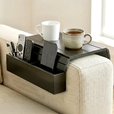 Productafbeelding van Dienblad armleuning bank - Bamboe - Antislip - 42,5 x 32 cm - Zwart