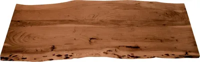 Produktbild von Holzplatte 180x60 cm Tom, Tischplatte aus Akazienholz massiv + nussbaumfarben, Baumkanten-Platte für Heimwerker, geeignet für Arbeitsplatten, Tische & Fensterbretter