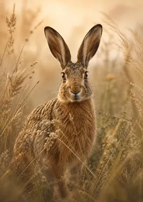 Immagine prodotto di Poster Hase formato DIN A2 – Poster con un coniglio selvatico nel prato, con finitura opaca