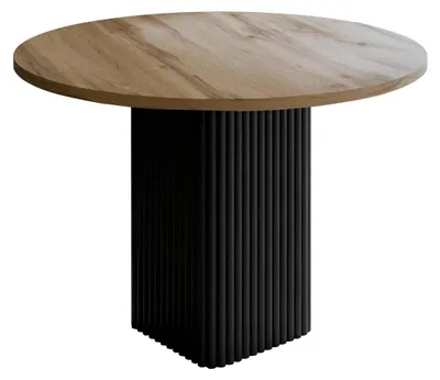 Productafbeelding van BETTSO Eettafel Rund CUBAN, diameter 100 cm, Wotan, zwart mat, zuilvormige tafel, keukentafel, geschikt voor 4 personen, met lamellen en centraal onderstel